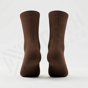 <b>Brown</b> Crew <b>Socks</b> Solid Color Knitted Breathable Regular Style Adult Casual Daily Wear - Product Image 2
