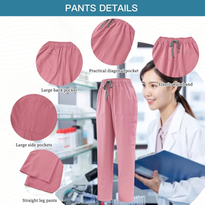 Ensemble de blouses médicales en gros : Haut à col en V avec poches et pantalon à cordon de serrage – Uniformes d'hôpital, motifs roses, tenues médicales pour dentistes et médecins - Product Image 3