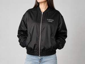 Chaqueta Bomber de Seda y Satén para Mujer, Estilo Invernal, con Logotipo Personalizado al por Mayor, Servicio OEM, Nueva, Elegante, Corta, Transpirable y de Alta Calidad - Product Image 1