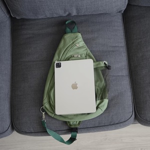 Canvas <b>Sling</b> <b>Bag</b> Green with Zipper Pockets and Mesh Side Pocket All Seasons Daily Use - Product Image 2