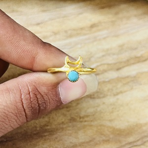 Unique High Demand Moon <b>Ring</b> <b>Turquoise</b> Dainty Brass <b>Ring</b> Celestial Minimalist Crescent Jewelry Vintage Statement Wholesale <b>Ring</b> - Product Image 4