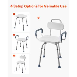Sedia da Doccia Regolabile in Altezza con Braccioli e Schienale, Capacità 180 Kg, Design Leggero per Vasca e Cabina Doccia - Product Image 5