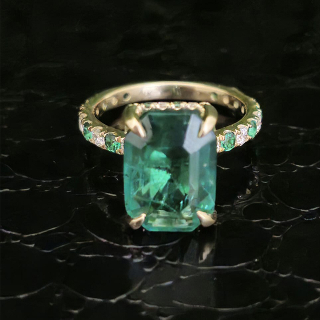 Green Emerald Natural Gemstone Emerald Cut Solid Gold Ring Classic Women's RIZTA JEWELS Anniversary