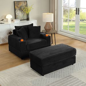 โซฟาห้องนั่งเล่นแสนสบายพร้อมหมอนอิง 2 ใบ และโซฟาแบบมีที่วางเท้า - Product Image 1