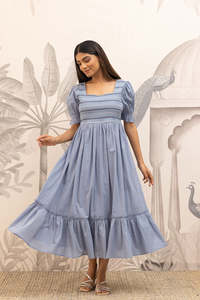 ผ้าฝ้ายสีฟ้าแบบผูกเชือกชนิดผงสำหรับทำชุดแม็กซี่ - Product Image 4