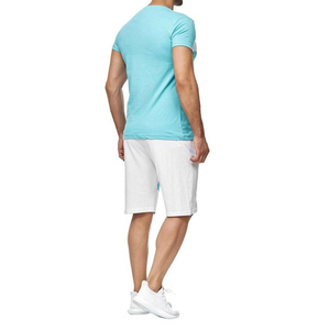 Men's Light Blue <b>White</b> Color Blocking Crew Neck T-Shirt And Shorts Set Casual Summer Wear Breathable Knitted Fabric - Product Image 3