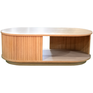 Modern Oval Wood <b>Coffee</b> <b>Table</b> With Open Shelf Storage Midcentury Living Room Furniture - Product Image 4