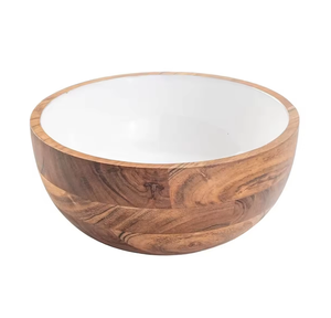 Bol de service en bois avec revêtement émaillé blanc pour les occasions festives, créations antiques, bol de service en bois de haute qualité - Product Image 1