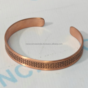 Brazalete Abierto Ajustable de Cobre Puro Hecho a Mano con Patrón Decorativo, Joyería de Moda Estilo Vintage para Hombres y Mujeres, Regalo - Product Image 6