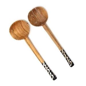Hot Selling Eco-Friendly Wood with Resin Handle <b>Salad</b> Server Set Dishwasher Safe Modern Custom Color <b>Salad</b> <b>Tools</b> Home Kitchen - Product Image 2