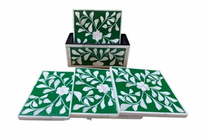 Sous-verre rectangulaire en résine et os incrusté, fait main, écologique, accessoires décoratifs pour table à manger, design moderne, 4x4 pouces - Product Image 5