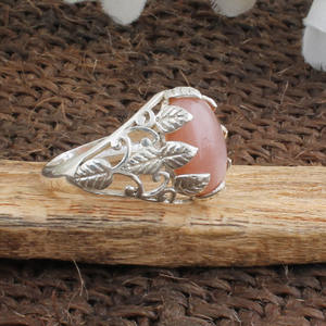 แหวนดอกไม้มูนสโตนสีพีชธรรมชาติ 925 เงินสเตอร์ลิงดอกไม้พลอยคลาสสิกเครื่องประดับงานแต่งงานผู้หญิงของขวัญโรแมนติก - Product Image 3