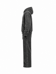 Ensemble de survêtement unisexe ample en molleton 100 % coton, style vintage délavé à l'acide, avec sweat à capuche et pantalon évasé, personnalisable avec logo - Product Image 3