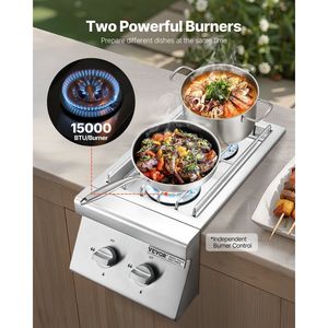 2X15.000 Btu Vloeibare Propaan Zijbrander 304 Roestvrij Staal Ingebouwde Dubbele Grill Buitenkeuken Converteerbaar Aardgasmodel - Product Image 2