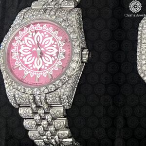 Charm Jewels Women's Luxury Stainless Steel <b>Watch</b> Pink Dial <b>Diamond</b> Accents Analog Quartz Movement 30mm Round Case - Product Image 2