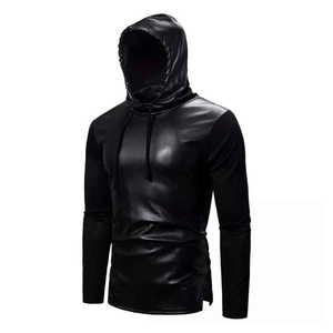 Hoodie d'hiver unisexe haut de gamme en cuir véritable, design numérique uni, pour homme, avec capuche - Product Image 3