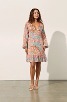 Robe pour femme en polyester imprimé paisley, col en V, fabriquée par un fabricant