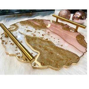 Plateau en résine plaqué artisanal plateau de service ensemble de sous-verres en bois de haute qualité personnalisé maison Restaurant occasions de nourriture indienne - Product Image 4