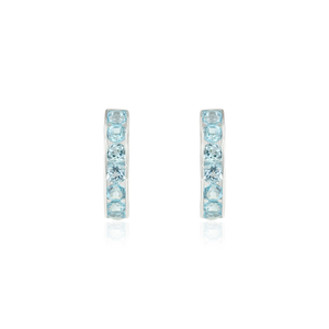 Pendientes de Aro en Forma de C de Plata de Ley 925 de Alta Calidad con Topacio Azul 100% Auténtico para Mujer - Product Image 1