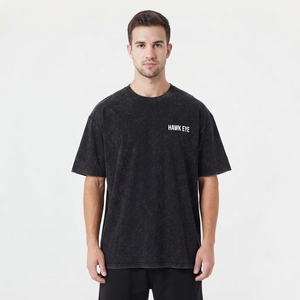 T-shirts personnalisés délavés à l'acide, coupe oversize à épaules tombantes, en coton à manches courtes pour l'été - Product Image 1