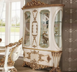 Ensemble de table à manger ovale en teck blanc doré de luxe, design antique français, meubles de salle à manger pour usage hôtelier, fabriqué en Indonésie - Product Image 5