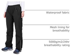 Pantalon de ski unisexe noir imperméable et chauffant, coupe-vent, taille élastique, 100 % nylon, résistant à l'eau 10 000 mm, vêtements de neige d'extérieur - Product Image 6