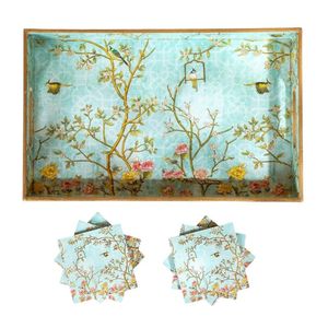 Juego de Bandejas Decorativas Rectangulares de Madera MDF con Diseño Floral Tradicional, 2 Piezas con Asas - Product Image 5