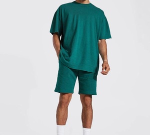 2026 New Design Men's Solid Green Crew Neck T-Shirt <b>Set</b> <b>Knitted</b> Cotton Breathable Casual Summer Shorts ODM OEM - Product Image 6