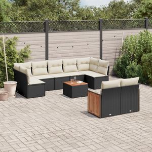 Conjunto de Sofá de Jardín de Ratán Sintético Negro con Patas Ajustables Grandes, Muebles de Exterior Cómodos y Elegantes - Product Image 1