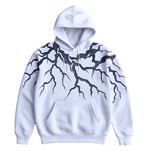 Sweat-shirt à capuche blanc pour homme avec imprimé éclair noir, coupe classique, décontracté, pour l'automne, avec poche, en tissu French Terry - Product Image 1