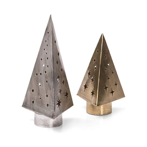 Árbol de Navidad Metálico Moderno para Mesa, Decoración de Aluminio en Forma de Pino, Tamaño Pequeño, Duradero para Interiores, Base de Madera con Estrella en la Punta - Product Image 1