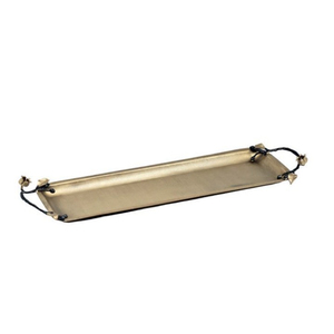 Wholesale Gold Rectangular Metal Serving <b>Tray</b> With Decorative <b>Black</b> Leaf Handles Modern Home Decor Serving Platter Dish On Sale - Product Image 1