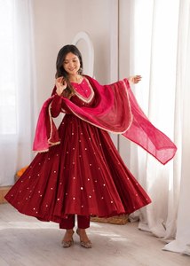 Conjunto de Vestido Anarkali Étnico para Mujer, Traje Anarkali Bordado de Manga Larga con Dupatta, Atuendo para Bodas y Fiestas - Product Image 4
