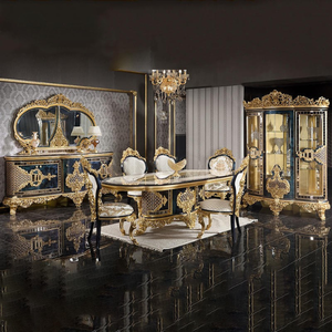 Classic Luxury Eco-Friendly Comfortable Durable <b>Dining</b> <b>Table</b> Set Solid Mahogany Antique Gold Carving European Style Villa - Product Image 1