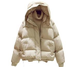 Chaqueta Acolchada Negra Unisex, Chaqueta Informal de Invierno con Cierre de Cremallera, Capucha, Manga Larga, Color Sólido, Unisex, Resistente al Viento - Product Image 6