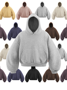 Sweat-shirt à capuche gris surdimensionné personnalisé brodé, en molleton épais, à épaules tombantes, manches longues, style streetwear décontracté, 100% coton - Product Image 5