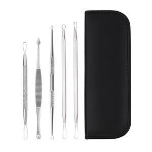 Ametrine Surgical Professional Ergonomic Manual Stainless Steel Pimple <b>Extractor</b> 5-Piece Silver <b>Blackhead</b> Remover Kit CE - Product Image 3