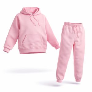 Conjunto Deportivo de Sudadera con Capucha Rosa para Hombre, Conjunto de Gimnasio y Fitness, Sudadera con Capucha de Felpa de Algodón y Pantalones Deportivos - Product Image 1