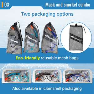 Ensemble de plongée en apnée Aropec pour adultes en PVC, certifié CE, sans phtalates, masque à 2 lentilles et tuba à embout sec avec sac en filet - OEM/ODM/OBM - Product Image 4