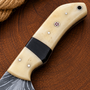 Custom Handmade Damascus Steel Hunting Skinning <b>Knife</b> with <b>Bone</b> <b>Handle</b> Leather Sheath Fixed Blade Camping Survival <b>Knife</b> OEM ODM - Product Image 4