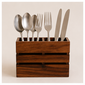 Premium Handcrafted Wooden Cutlery Holder Multi-Compartment Kitchen Utensil Organizer And Silverware <b>Caddy</b> For Dining <b>Table</b> - Product Image 2