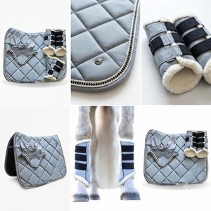 <b>Quilted</b> Cotton & Polyester Filled Horse Saddle Pad Set for Dressage Riding with Bib and Girth <b>Protectors</b> - Product Image 3
