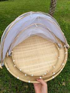 Panier plat en bambou naturel du Vietnam, tissé à la main avec bordure en rotin, pour servir des aliments, pour restaurants, cafés, maisons d'hôtes et décoration intérieure - Product Image 4