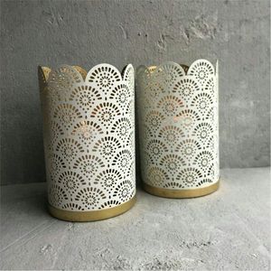 Luxury Gold Metal Mesh Candle Lantern Vintage Hollow Hanging Iron Pillar Candle Holder Centerpiece Wedding Table Home Decorative - Product Image 5