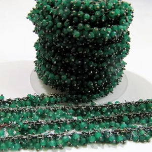 Chaîne de chapelet en émeraude facettée en rondelles de 3-4 mm, chaîne de perles en forme de grappe enveloppée de fil, vendue au mètre - Product Image 2