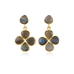 Women's Fashion <b>Earring</b> Natural Labradorite Heart Shape Gemstone Drop Stud <b>Earring</b> Brass 18k Gold Plated Statement <b>Earrings</b> - Product Image 1