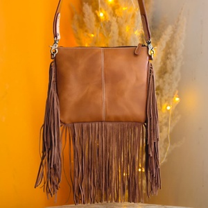 <b>Unique</b> Western Style Tooled Cowhide Fur 100% Genuine Leather Shoulder Sling Fringe Bags Animal Print Vintage Crossbody Sling Bag - Product Image 4