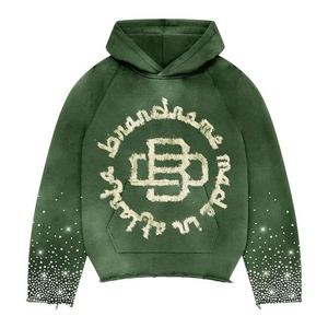 เสื้อฮู้ดดี้ผู้ชายทรงโอเวอร์ไซส์ สไตล์ฮิปฮอป ล้างสีแบบแอซิดวอช สีซีดจาง แต่งลายปักและประดับคริสตัล ขายดี - Product Image 5