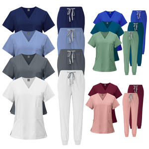GLOWING NEON INDUSTRY Women's V-Neck Scrub <b>Top</b> Set 90% Polyester Worsted Fabric Hospital Use Short Sleeve Needle Detection - Product Image 3