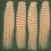 Extensions de cheveux Remy bouclés indiens de luxe de 18 pouces, qualité supérieure, double trame, pour perruques - Blond sain, sans nœuds